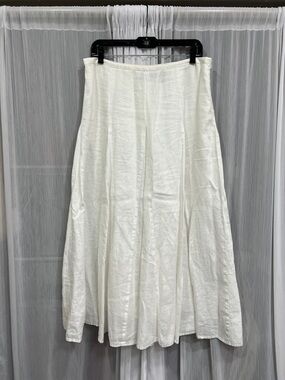 100% LINEN SKIRT Classic White Linen A-Line Midi skirt with flowy godets